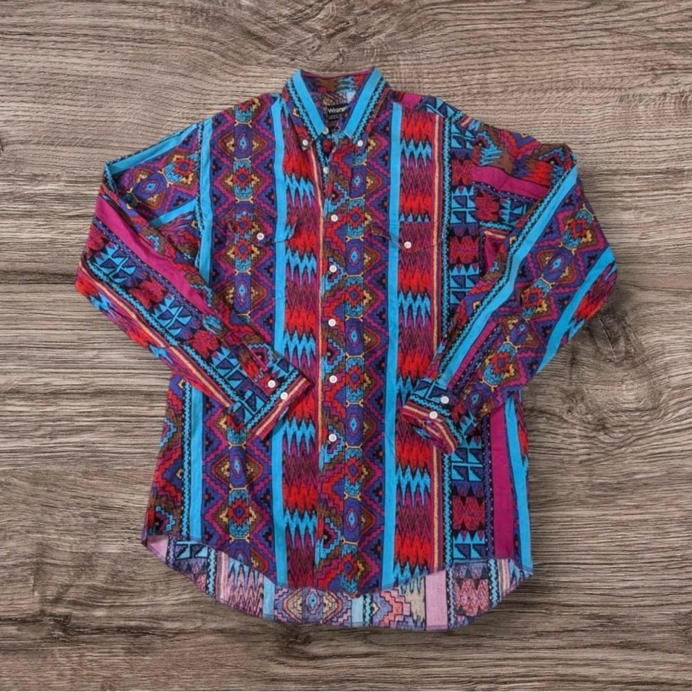 Wrangler Multicolor Aztec Pattern Dress Shirt - Red, Blue, Purple